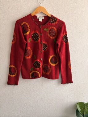 Vintage Susan Bristol sunflower beaded cardigan small